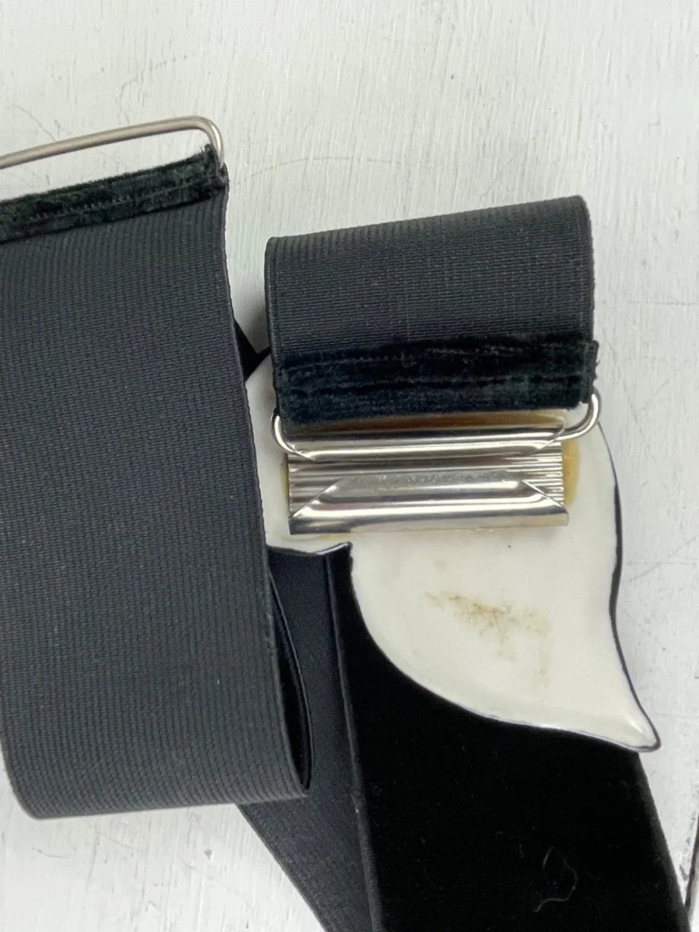 Vintage 1980s-90s Black Velvet Stretchy Belt with Ceramic Rhinestone Buckle
